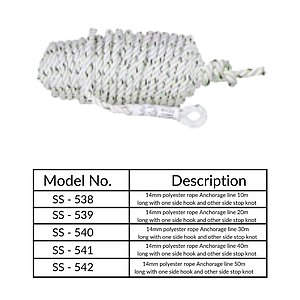 14MM POLYESTER ROPE ANCHORAGE LINE 20MM LONG WITH ONE SIDE HOOK AND OTHER SIDE STOP KNOT