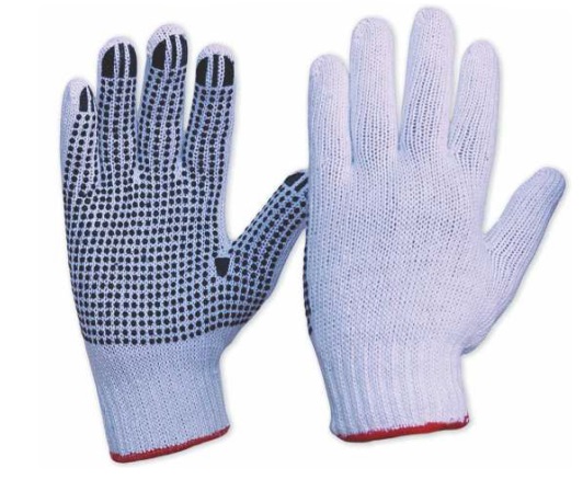 DOUBLE SIDE DOTTED COTTON KNITTED WHITE GLOVES 70 GM BLUE DOTS