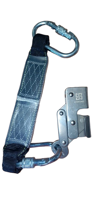 REMOVABLE STEEL ROPE GRAB FALL ARRESTER WITH TWO CARABINERS AND ENERGY ABSORBER FOR 8MM