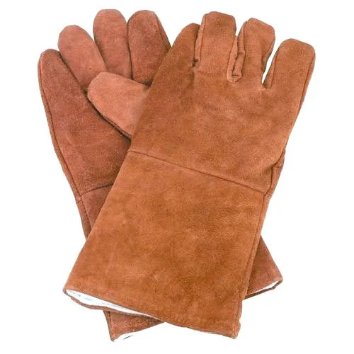 14 INCH LEATHER HAND GLOVES BROWN/GREY COLOR