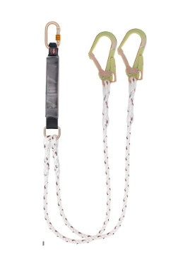 DOUBLE LANYARD WITH ENERGY ABSORBER WITH ONE D RING AND 2 SNAP HOOKS