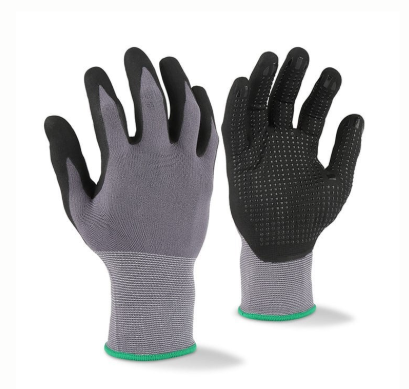 NITRILE CUT LEVEL C GREY HPPE+GLASS FIBER,BLACK FOAM NITRILE+BLACK NITRILE DOTS+BLACK THC - SIZE L